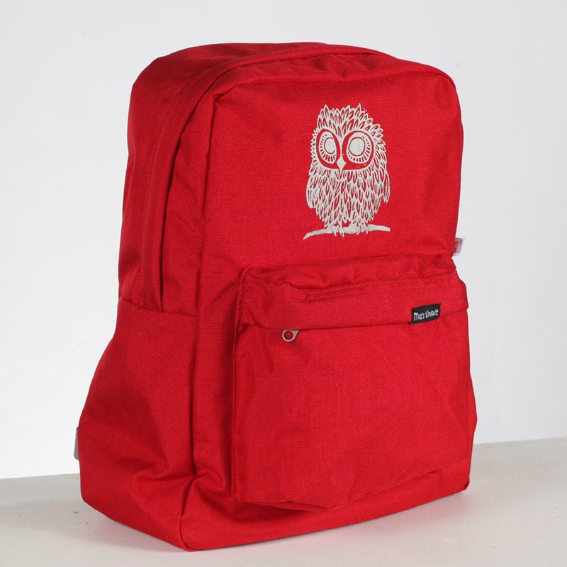 Owl on American Apparel Backpack Red