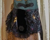 Black Gypsy Bag teal upcycled velvet fabric bag bohemian renaissance lace fringe asymmetrical embellishments