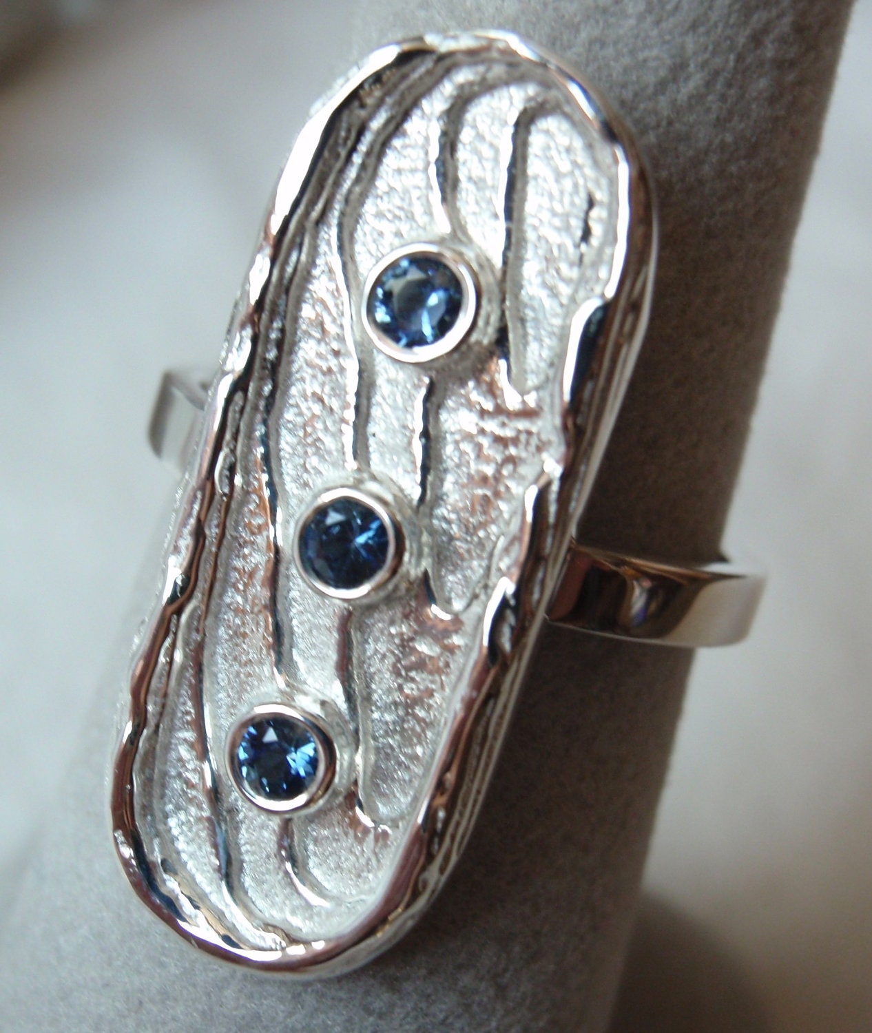 Sterling Silver Ring Natural Blue Sapphire Cuttlebone Cast Birthstone