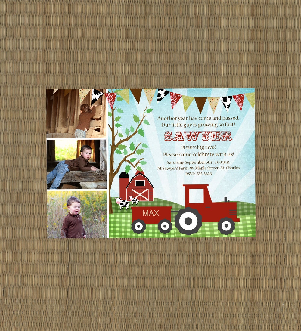 Printable Farm Birthday Invitation - Kids Barn Invitation - Vintage Farm Invitation - Tractor Invitation