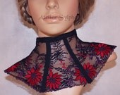 Black wine floral color neck collar with delicate style lace and ribbon back lacing and zip closure ref J