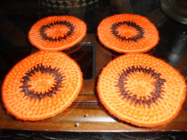 Handcrafted OOAK Yarn Coiled Coasters Colorful Home bar mug cup Decor In orange