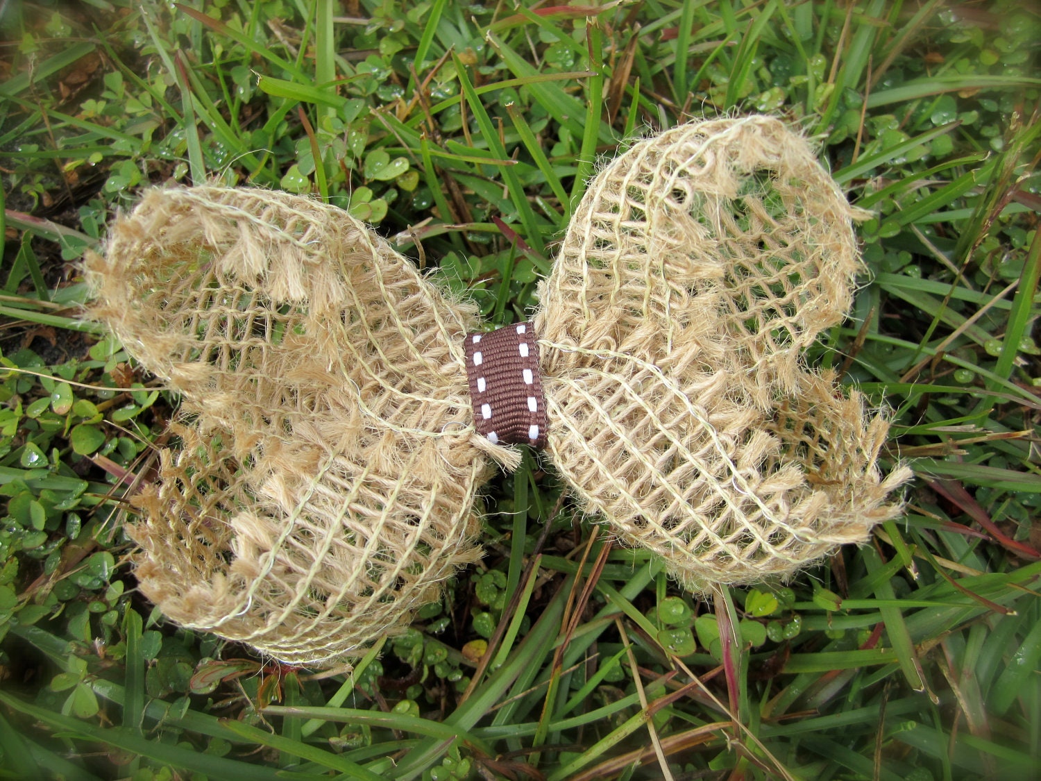 Medium 3" Hair Bow: Beige and Brown Country Burlap Jute Bow