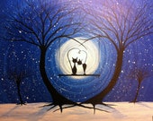 Cats on a swing painting-My winters romance- 16 x 20 acrylic by Michael H. Prosper - MichaelHProsper
