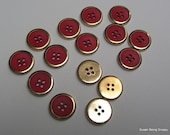Buttons  15 Red Plastic and Gold Metal 4hole Buttons