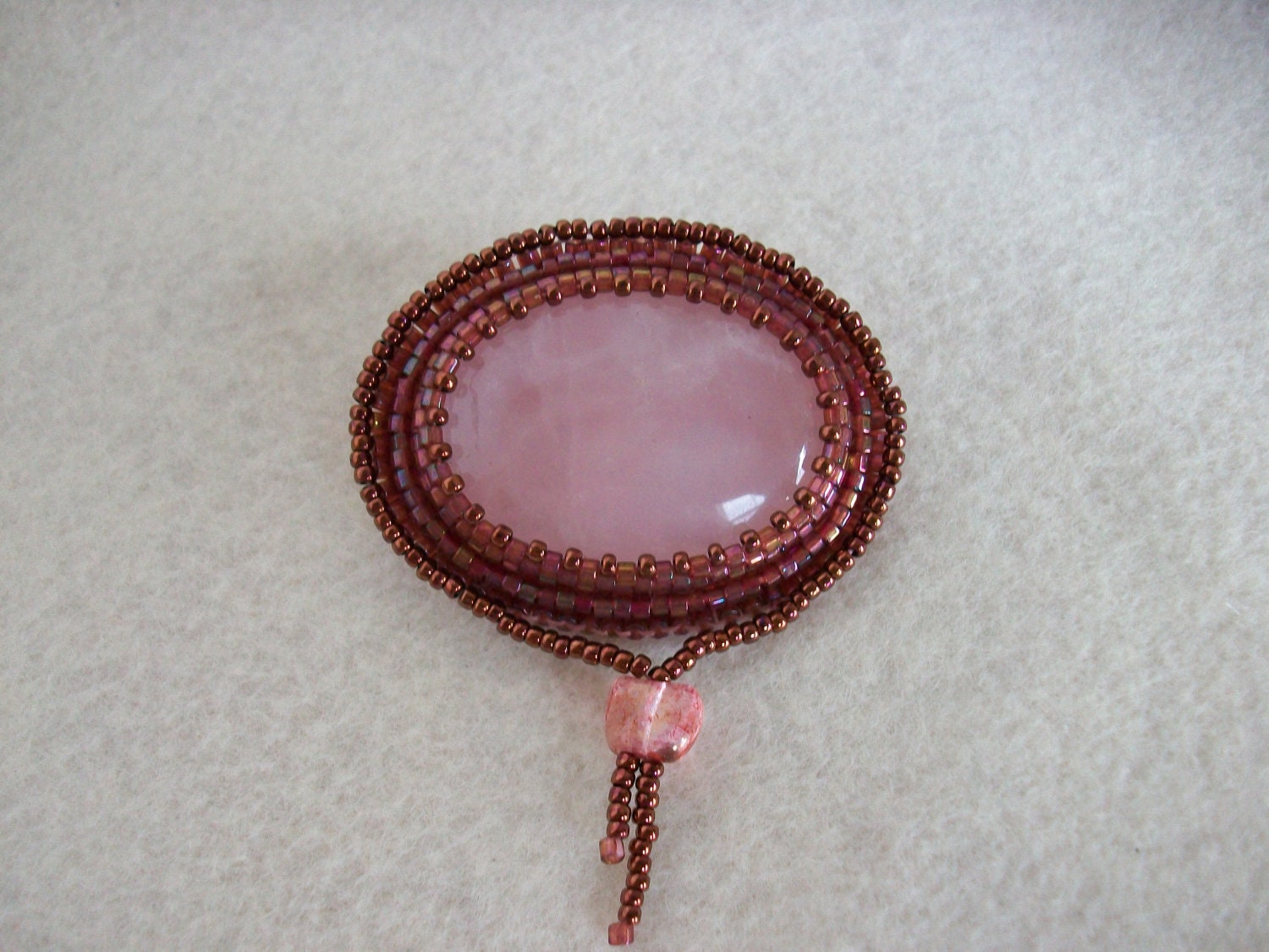 SALE - Rose Quartz Gemstone Brooch Bead Embroidered Brooch Pin Beadwoven Brooch Pin - 12145