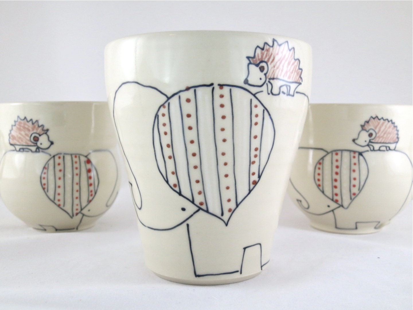 Elephant and Hedgehog Cup  - Handmade Ceramic Tumbler
