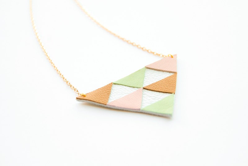 LAST ONE - Pastel Leather Triangles Prism Necklace