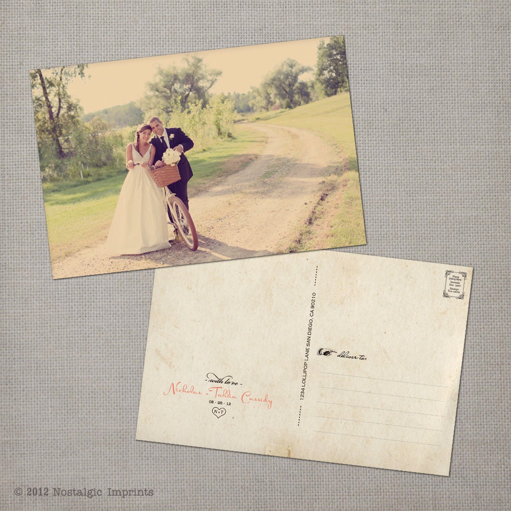 Vintage Wedding Postcard Thank You Cards - the "Talia"