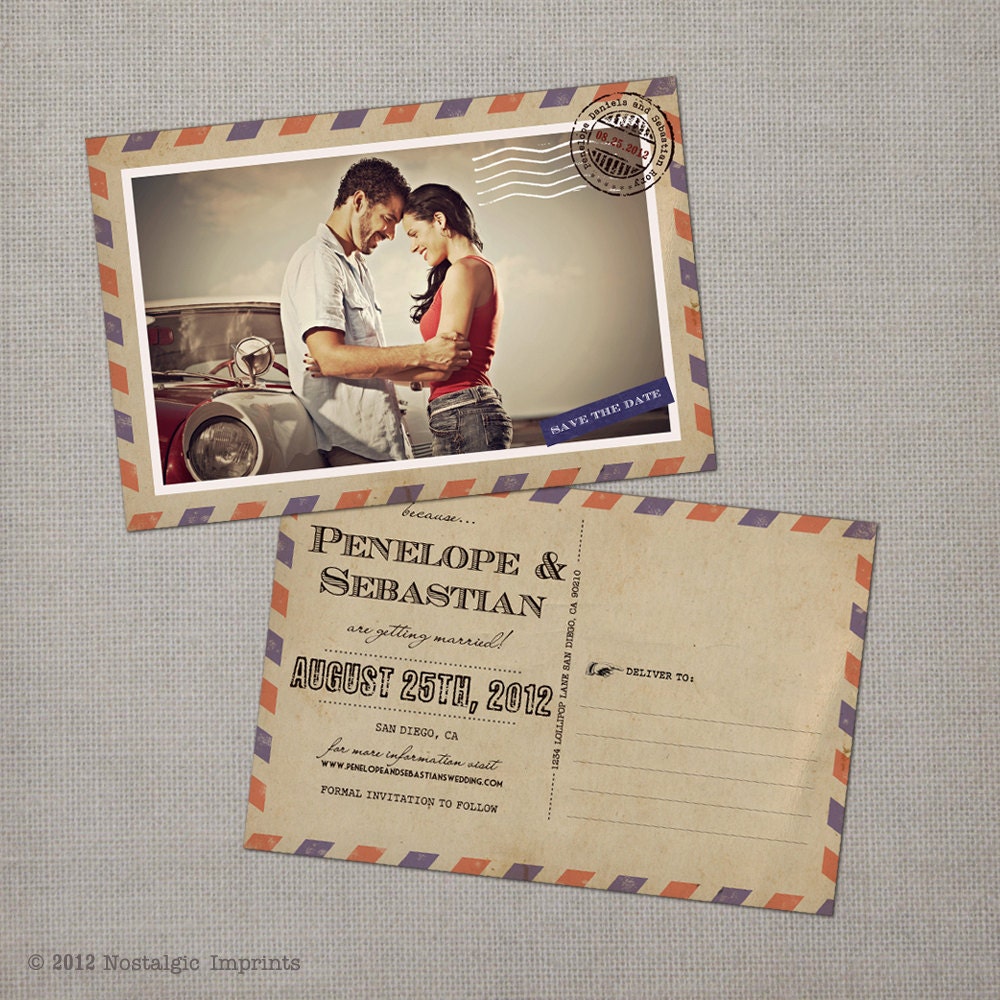 Vintage Save the Date Postcard - Airmail 1