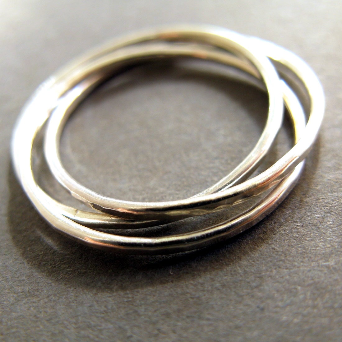 Interlocking ring, three super thin sterling silver band, rolling rings