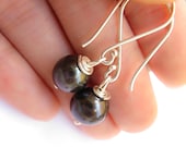 Simple Dark Peacock Freshwater Pearls sterling silver dangle by Misluo