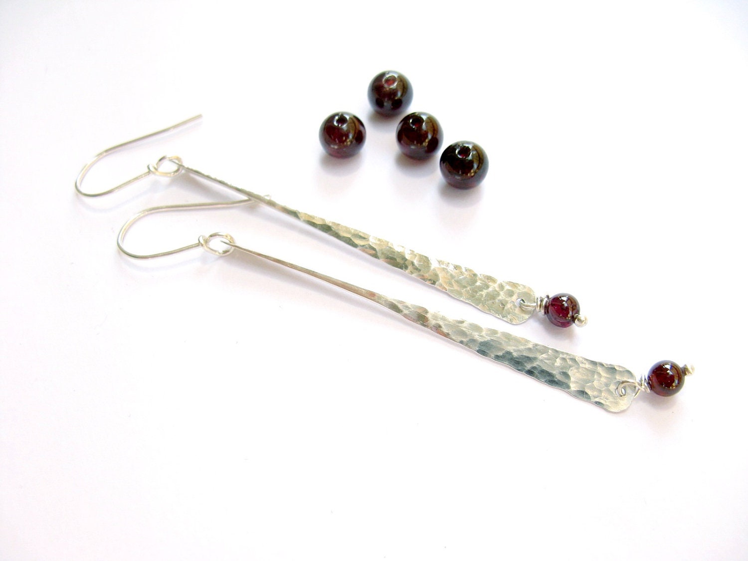 Garnet Sterling Silver Bar Earrings by misluo