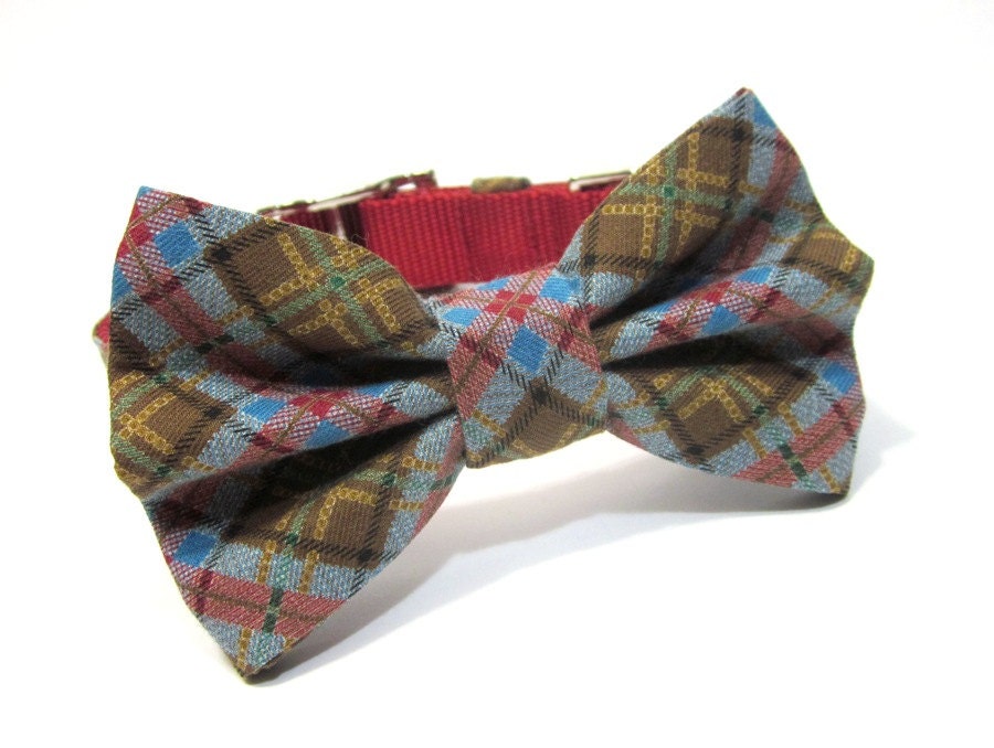 Plaid Dog Bow Tie Collar- Red Tartan