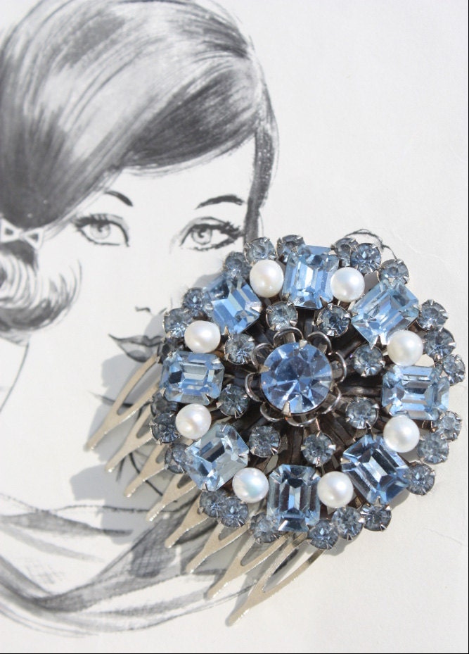 Blue Hair Comb,Pearl Hair Comb, Bridal Hair Accessories,Vintage Blue,Blue Wedding Sash,Bridal Hair Comb, Wedding Hair Comb, Blue Hair Piece