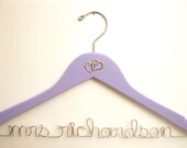 Two Hearts Custom Wedding Dress Hanger - Lavender / Light Purple Shown - Suspended Moments
