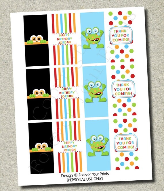 Monster Mini Candy Bar Wrappers - DIY Party Printables - You Print - 4 Designs Il_570xn