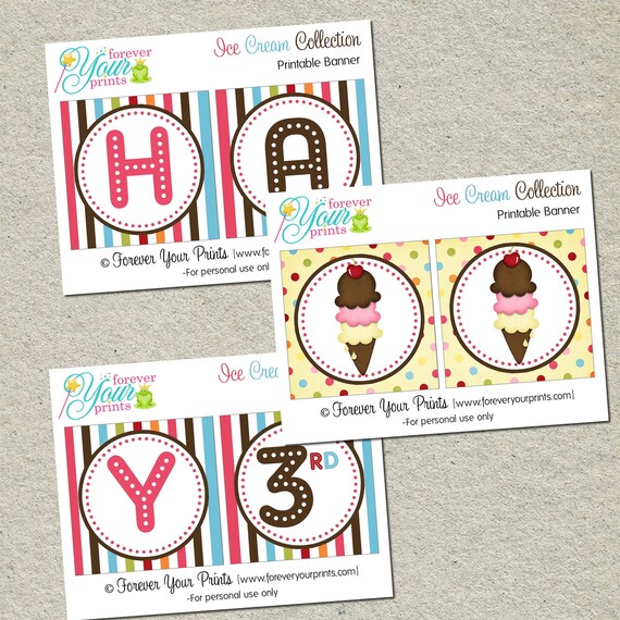 Printable Ice Cream Birthday Banner - You Print - Digital File Il_570xn