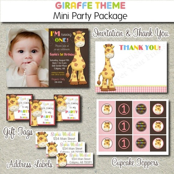Giraffe 1st Birthday Party Package - Party Invite - Printable Il_570xn