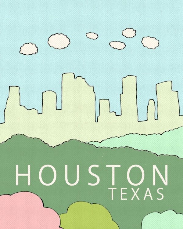 Houston Texas 8x10 / Nursery Decor, Modern City Skyline Poster, Typography Print, Giclee, United States, Travel Theme, Digital