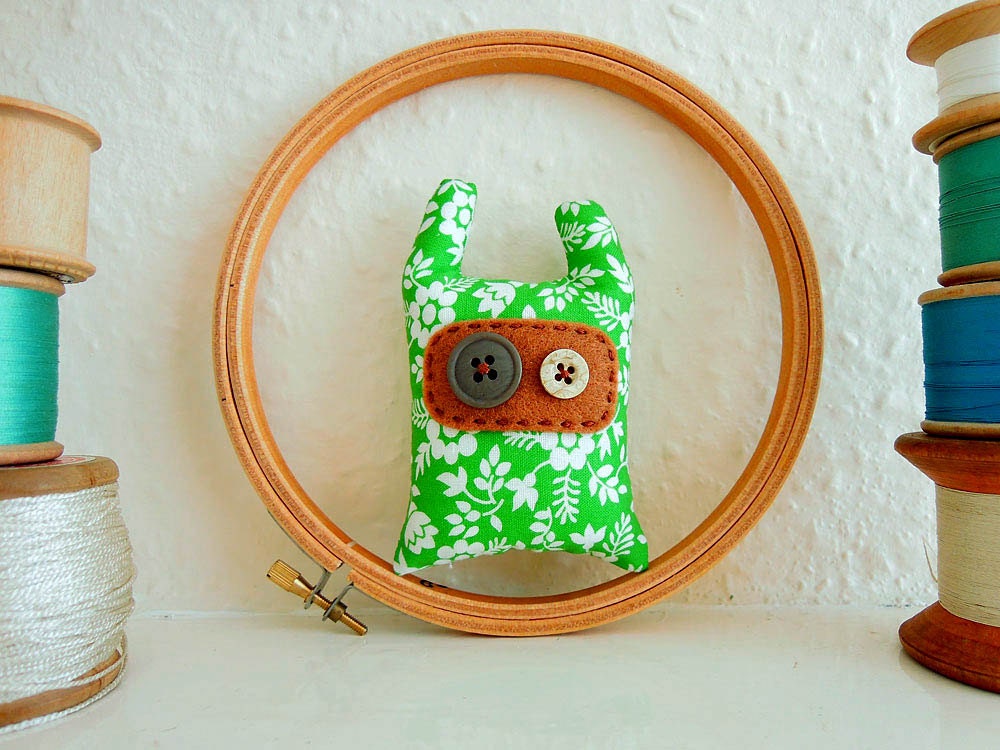 Bright Green Vintage Fabric Miniature Monster Plush Toy