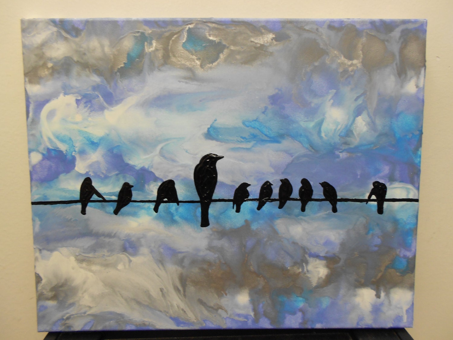 Birds on the Wire Melted Crayon Painting