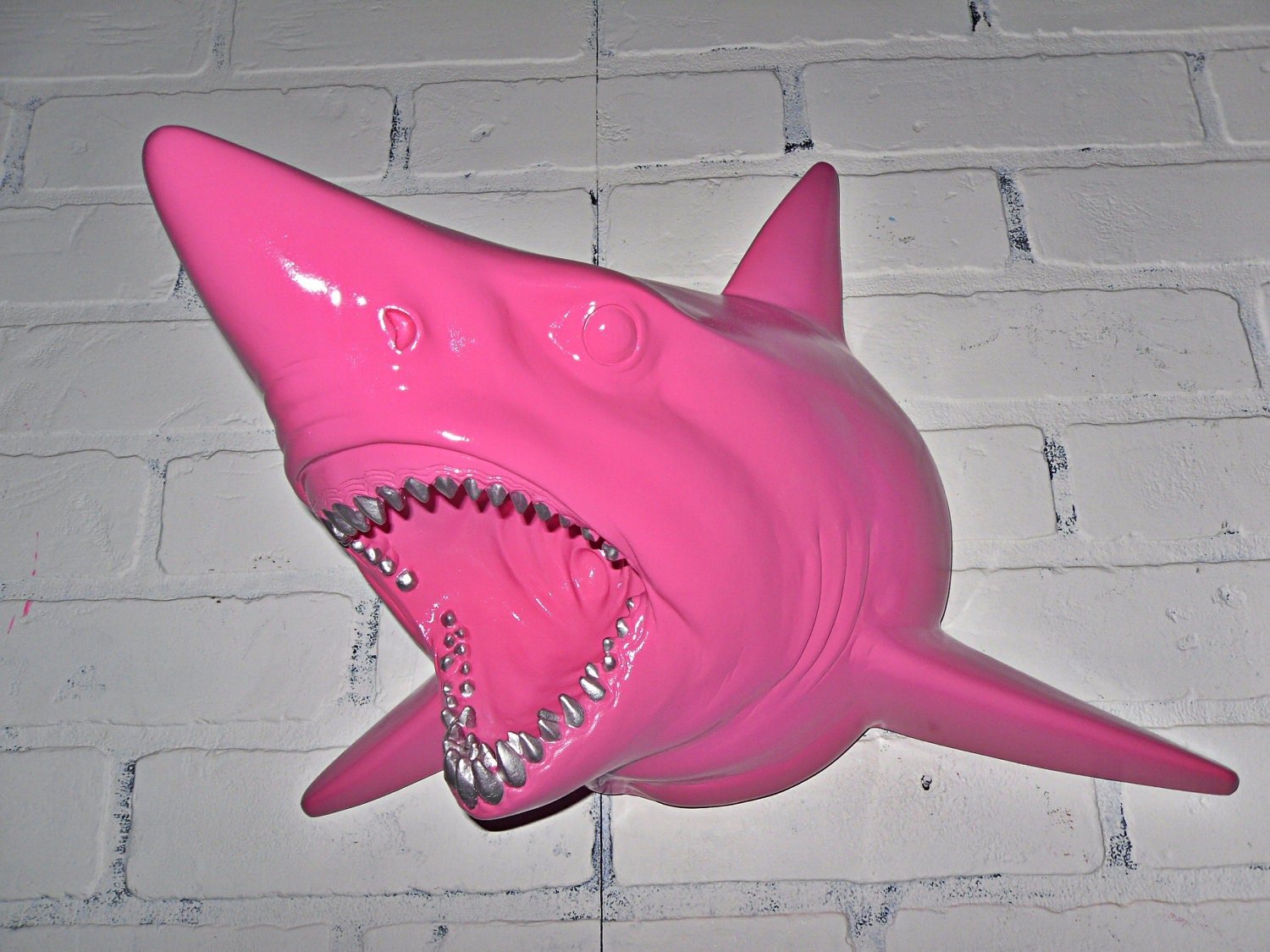 Pink Faux Resin Shark Head / Faux Taxidermied / Faux Animal Head / Shark Decor