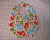 Baby/Toddler/Childrens Bibs White with Blue Green and Orange Dinosaurs