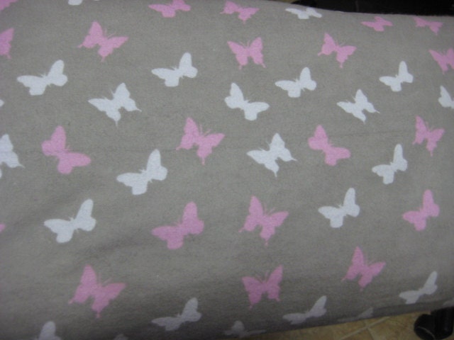 Baby/ Childrens Burp Cloth  Flannel  Gray with White and Pink Butterflies