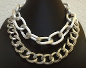 Brand New, Uptown Girl,  Double Chunky Link Chain Necklace with buckle closure, Silver