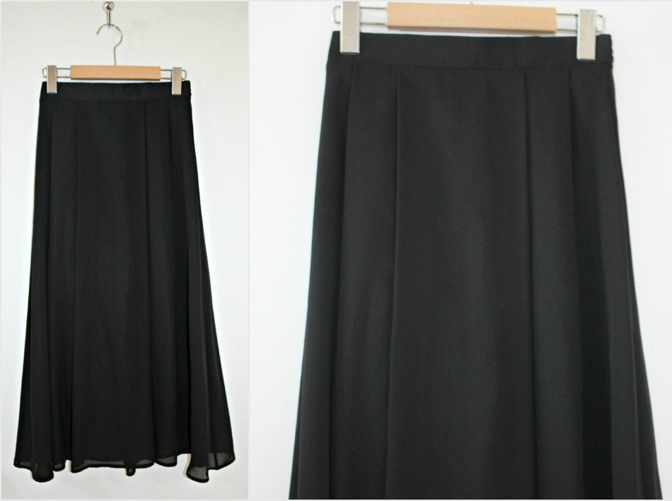Vintage Black Maxi Skirt with SHEER Overlay. Size 3/4 Waist 26