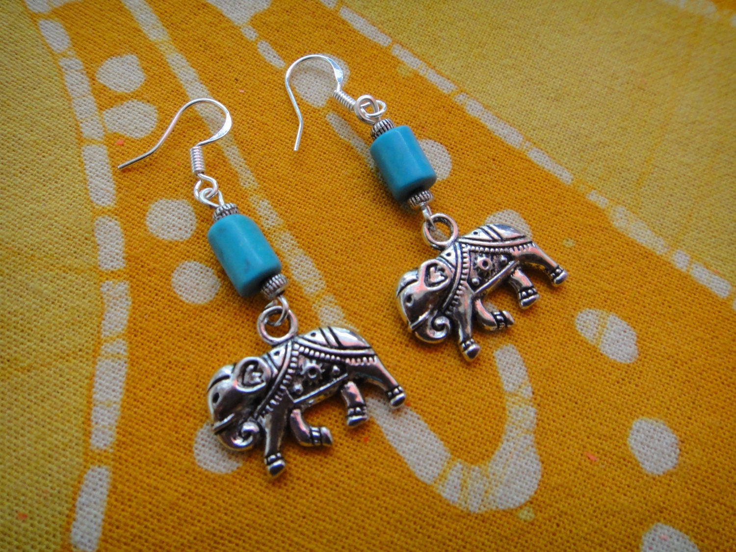 Elephant Charm Turquoise Bead Boho Earrings