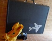 Come Fly With Me - Vintage Samsonite Suitcase with Airplane Decal Hand Cut From Vintage Maps - Lined In Vintage Maps