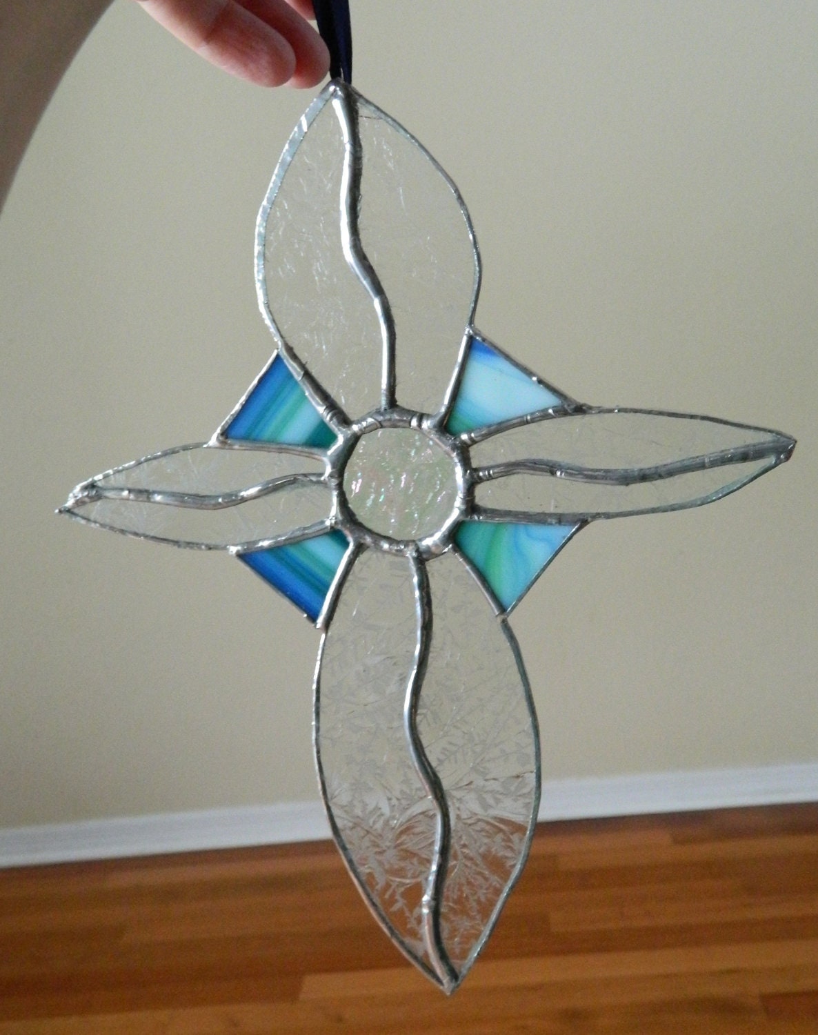 Curvy Stained Glass Cross Suncatcher