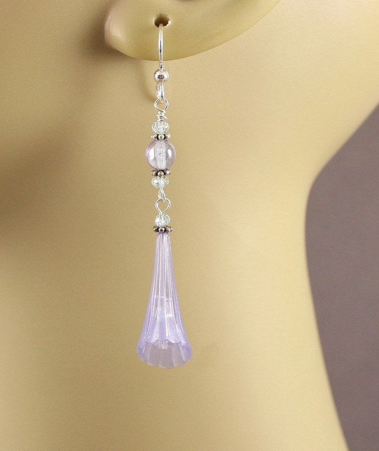 Lavender Earrings Sterling Silver Crystal Flower Earrings Long Dangle Earrings One of a Kind