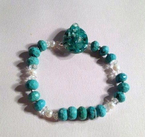 Turquoise Bracelet Pearl Jewelry Crystal Jewellery Sterling Silver Fancy Toggle Unique Gemstone Gift