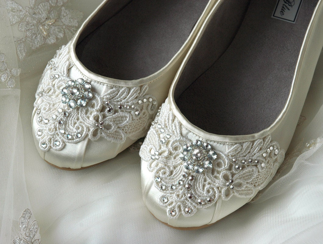 Wedding Shoes - Ballet Flats, Vintage Lace, Swarovski Crystals, Belle-Women's Bridal Shoes