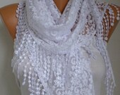 BIG SALE White Lace Scarf -  Shawl Scarf Women Scarves Cowl Scarf Bridesmaid Gift - fatwoman