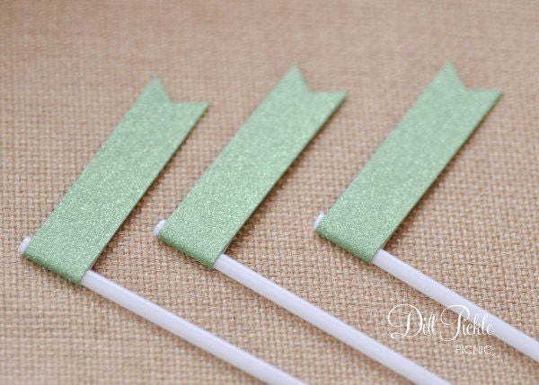 25  Apple Green Glitter Paper Flag Stir Sticks or Drink Stirrers