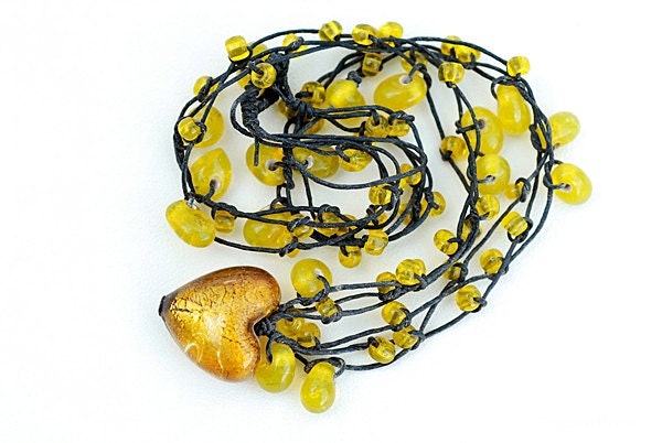 Necklace - Golden Yellow Glass Bead Necklace