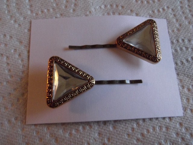 Handmade Bobby Pins Vintage Look Gold Craft Buttons Clear Stone