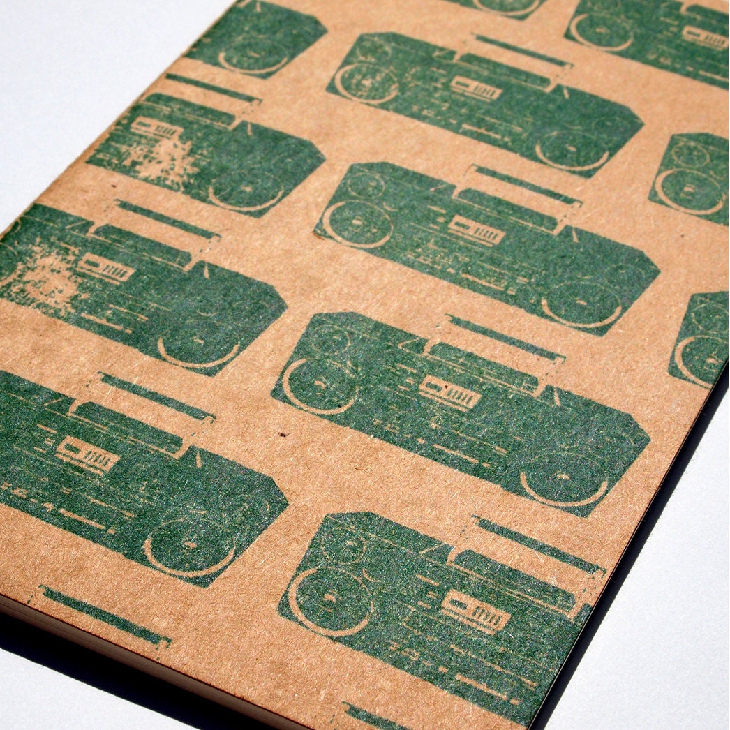 Journal Boombox Beats large moleskine (lined) 80's retro music gift hip hop rap new wave