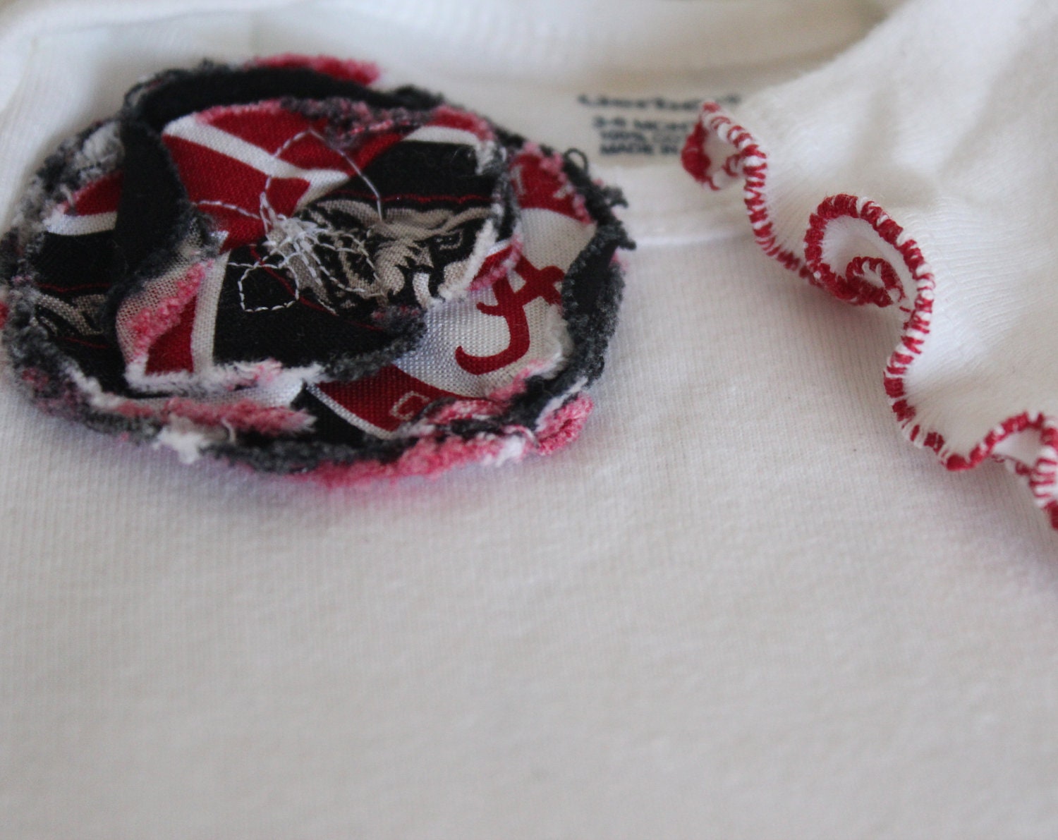Ready To Ship University of Alabama Fabric Flower Embellished Long Sleeved Onesie Size 3-6  Month