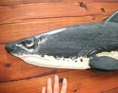 Great White Shark 36" chainsaw wood carving sculpture coastal living wall mount saltwater beach cottage nautical original art