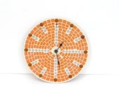 Orange wall clock large tangerine tango mosaic mixed media - SirliMosaic