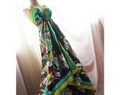 Vintage kaleidoscope Jewel Tone Citrine Aqua Emerald Fuchsia Floral Happy Dream Country Whimsical Jardin Long Maxi Hippie Halter Scarf Dress