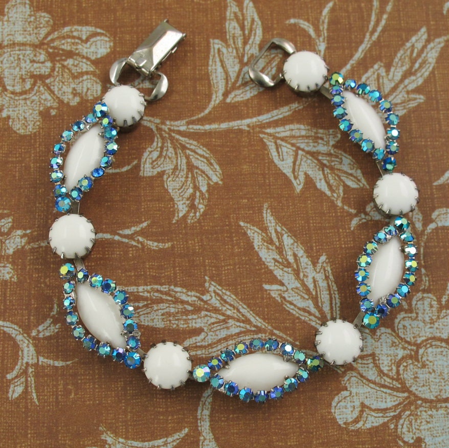 Weiss Rhinestone And Milk Glass Bracelet