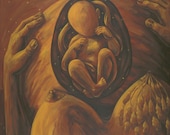 Birth of a Mother Painting 12 x 16 inch Print Signed Pregnancy Anatomy Fetus Breastfeed Midwife Doula New Mama Blessingway Childbirth