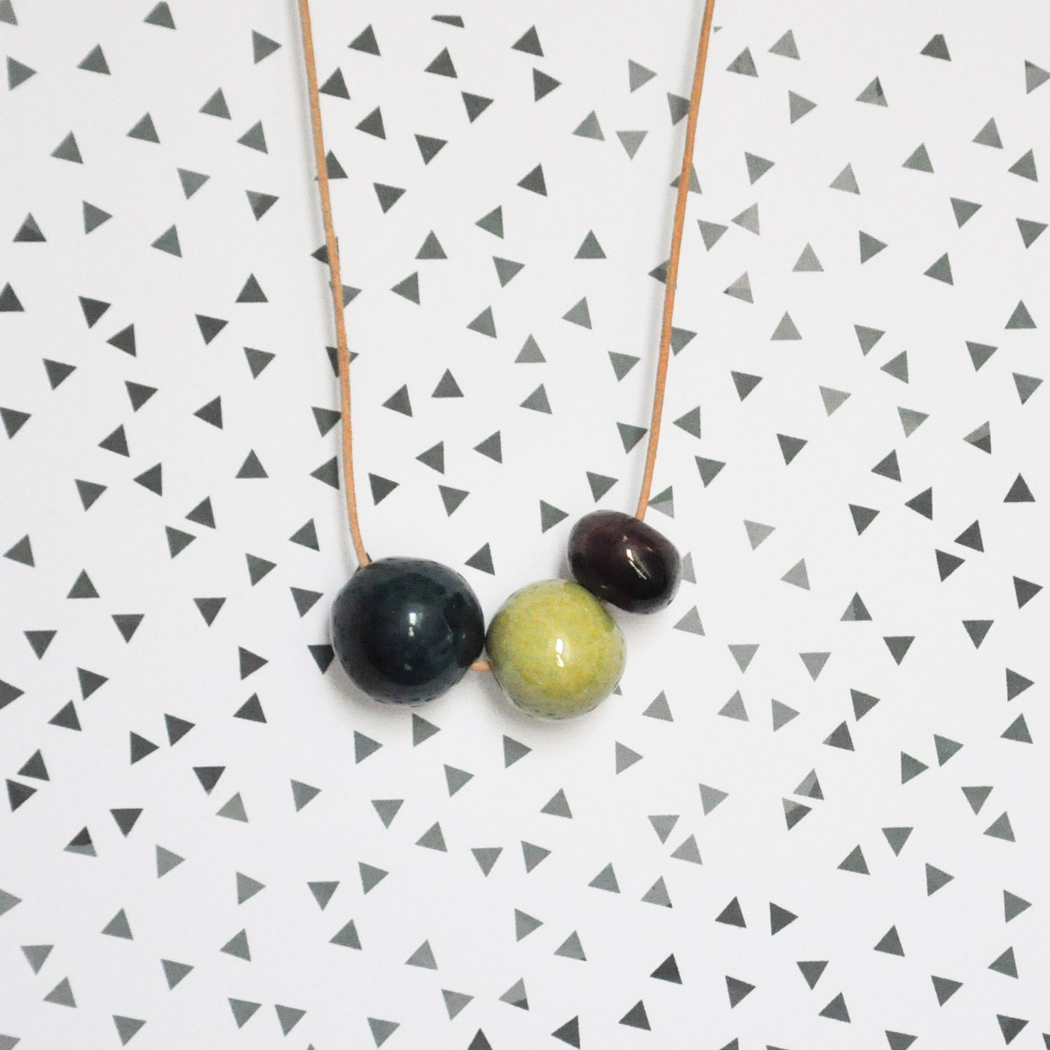 Ceramic bead necklace .  Handmade ceramic bead