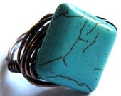 Wire Wrap Ring Copper Turquoise Stone Fashion Jewelry